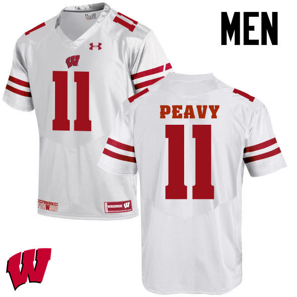 Wisconsin Badgers Men's #11 Jazz Peavy NCAA Under Armour Authentic White College Stitched Football Jersey JK40G08NW